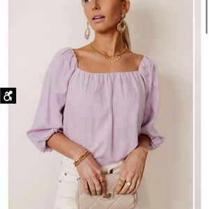 Linen purple crop Top with puff sleeves